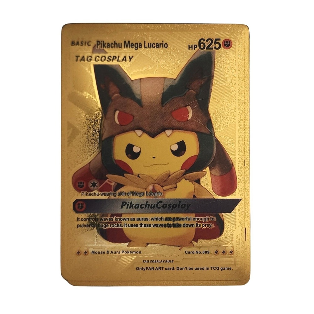Pokemon Pikachu Mega Lucario Gold Foil Custom Art Card Cosplay Shiny Collectible